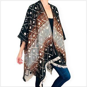FRYE Open Front Ruana Poncho Boho Bohemian Wrap Shawl Winter NWT NEW One Size